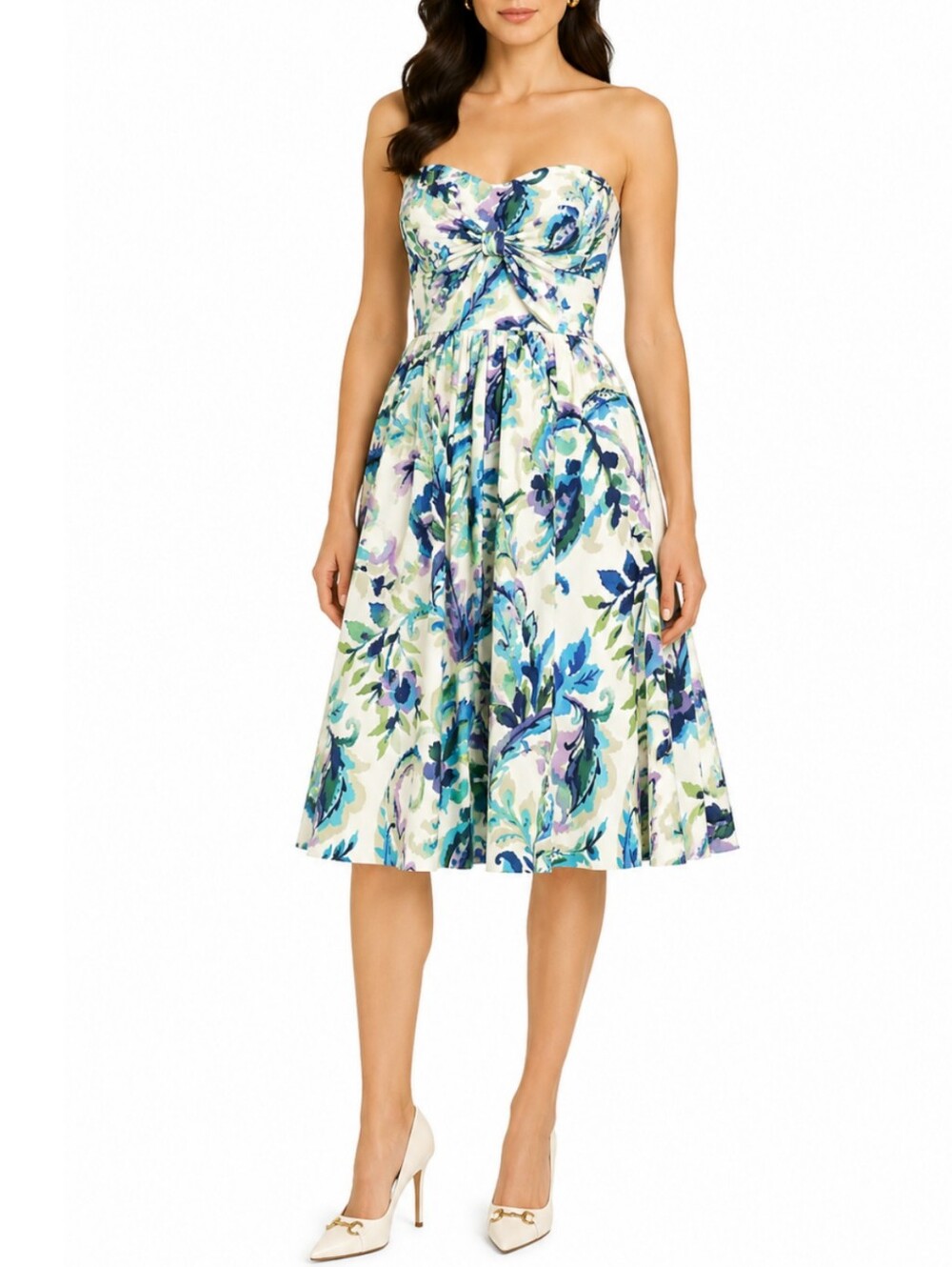 Lauren Ralph Lauren Strapless Floral Watercolor Midi Dress 12 Wedding Guest Era